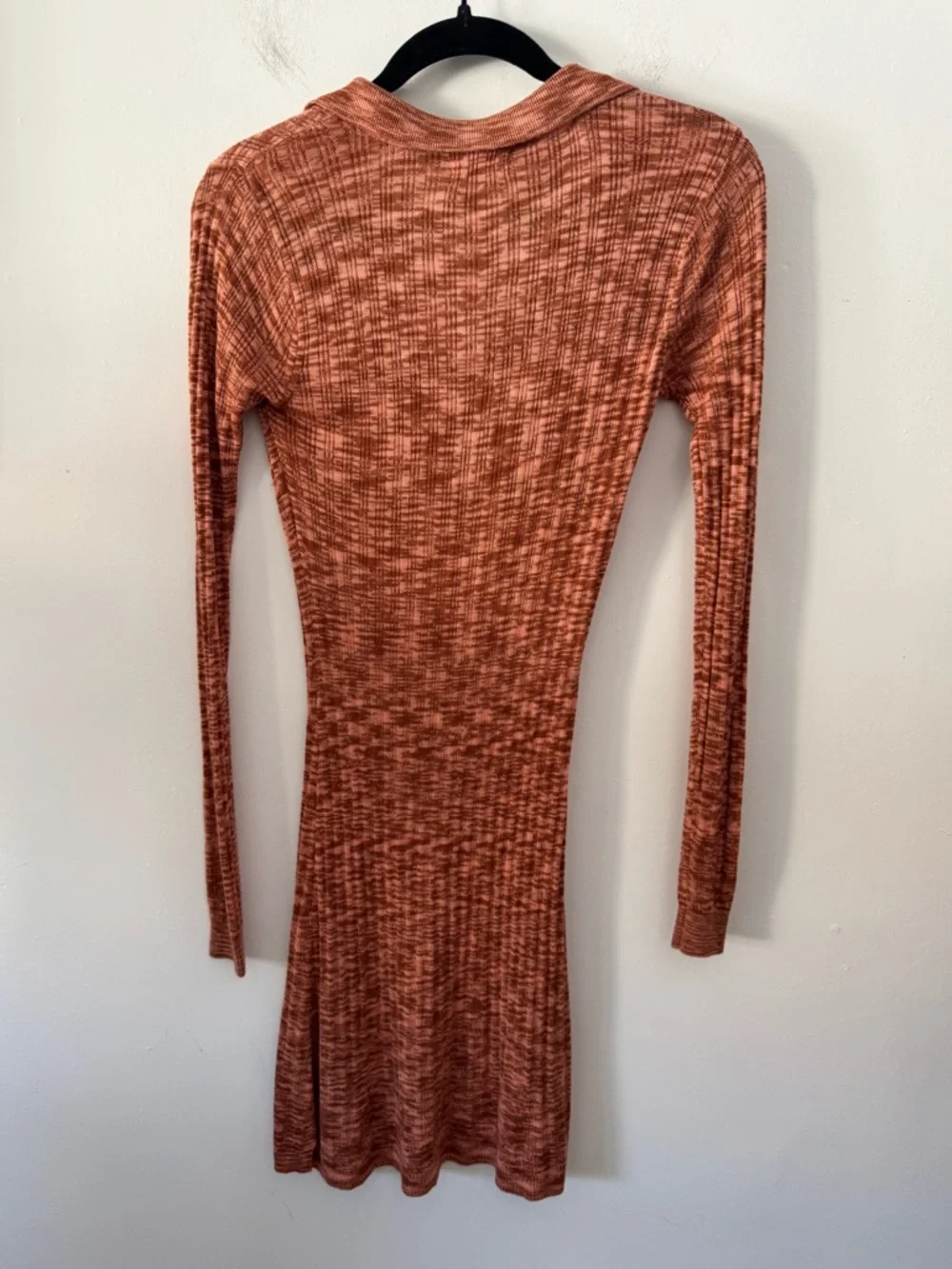 l*space Aria Rust Collared V-Neck Long Sleeve Knit Cover-up Dress Small